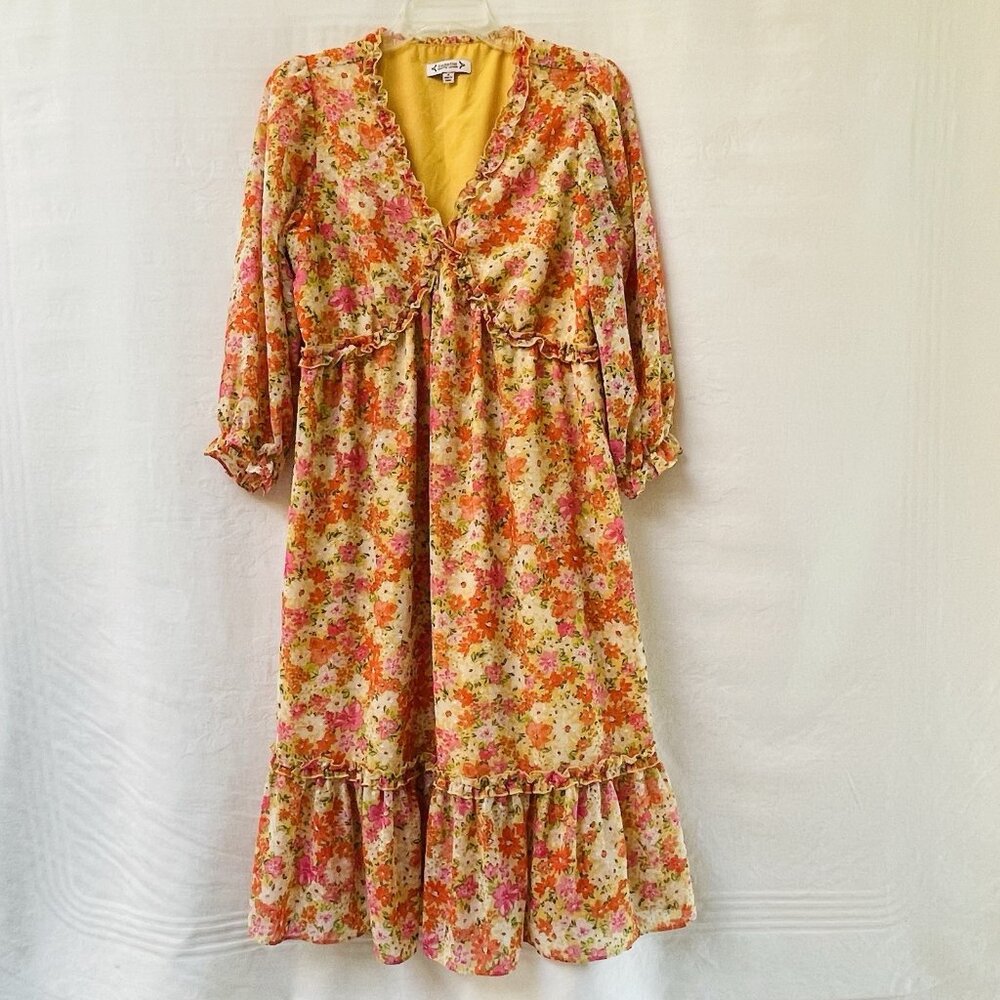 Nanette Lepore Floral Dress Womens Small Y2k Babydoll Daisy Retro Mod Chiffon